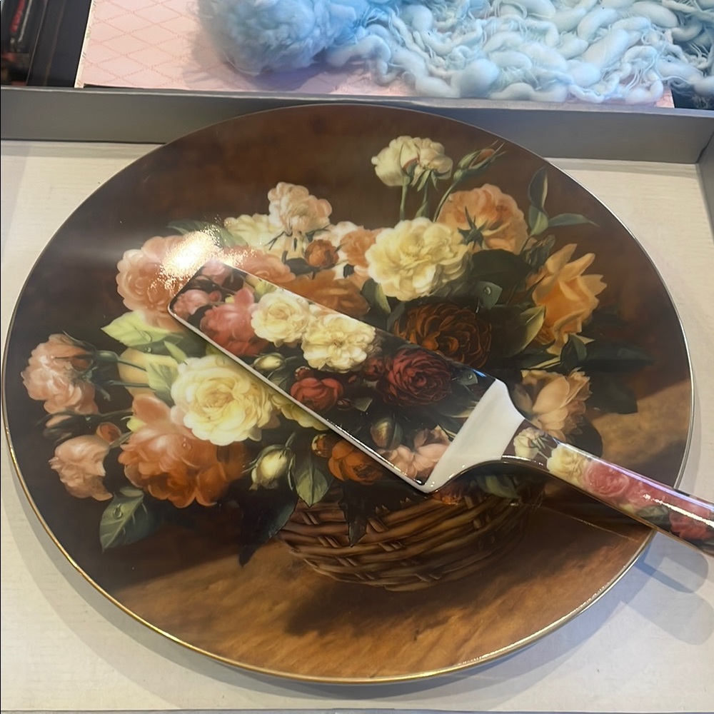 Floral Decorative Plate and Cake Server Set new